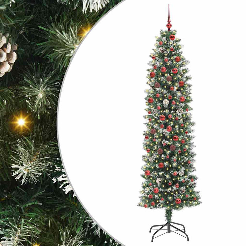 vidaXL Mű Karcsú Karácsonyi Fa 300 LED-del Zöld és fehér 210 cm