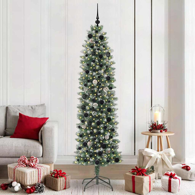 vidaXL Mű Karcsú Karácsonyi Fa 300 LED-del Zöld és fehér 210 cm
