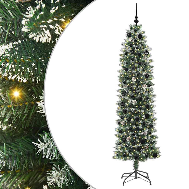 vidaXL Mű Karcsú Karácsonyi Fa 300 LED-del Zöld és fehér 210 cm