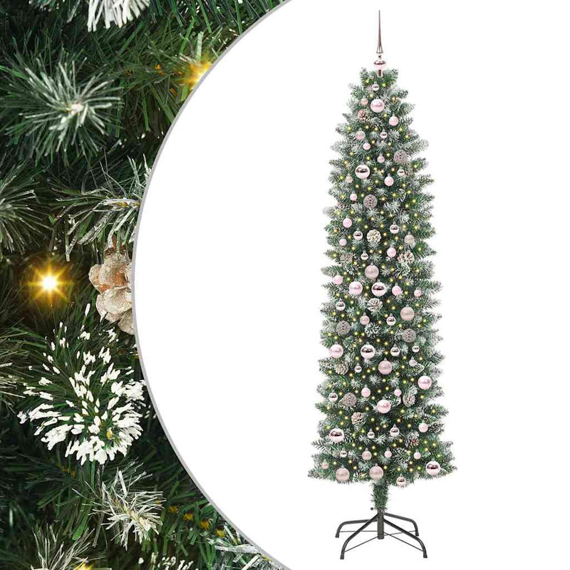 vidaXL Mű Karcsú Karácsonyi Fa 300 LED-del Zöld és fehér 210 cm