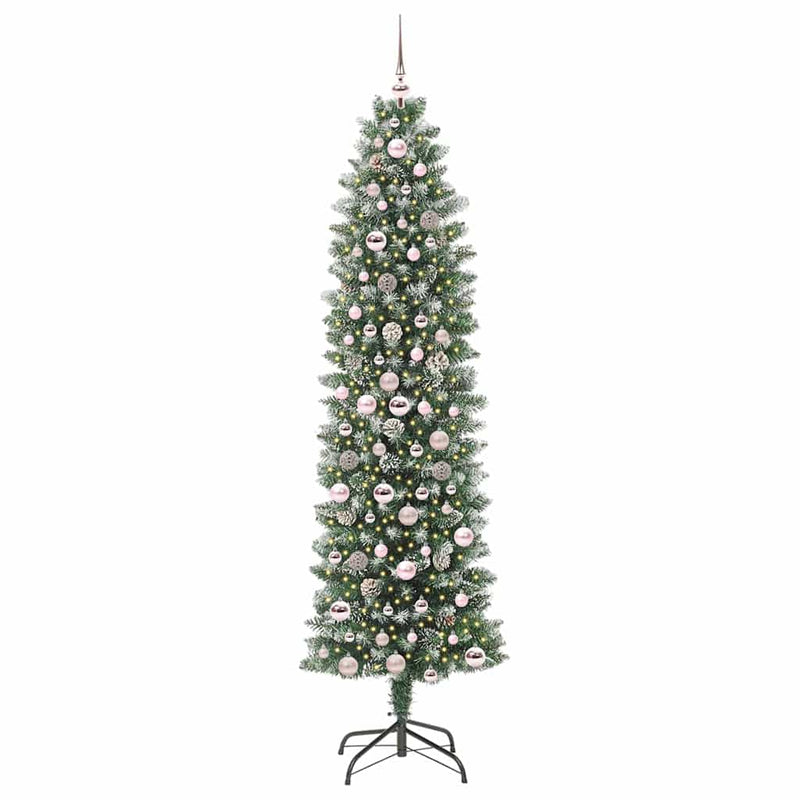 vidaXL Mű Karcsú Karácsonyi Fa 300 LED-del Zöld és fehér 210 cm