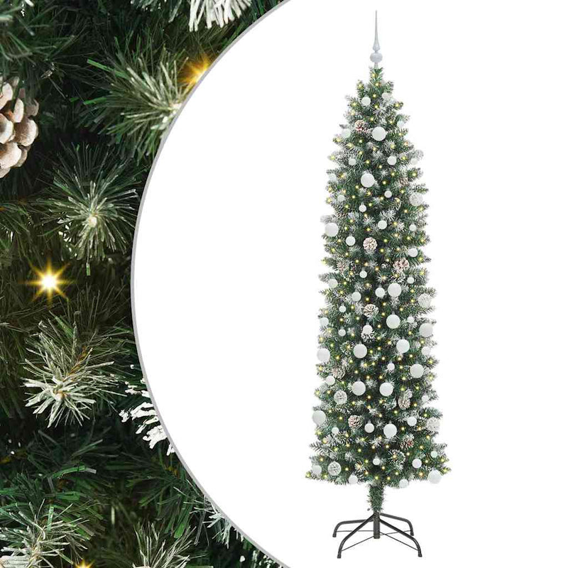 vidaXL Mű Karcsú Karácsonyi Fa 300 LED-del Zöld és fehér 210 cm