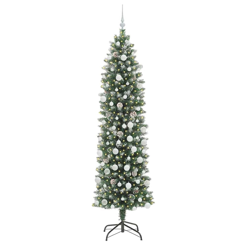 vidaXL Mű Karcsú Karácsonyi Fa 300 LED-del Zöld és fehér 210 cm