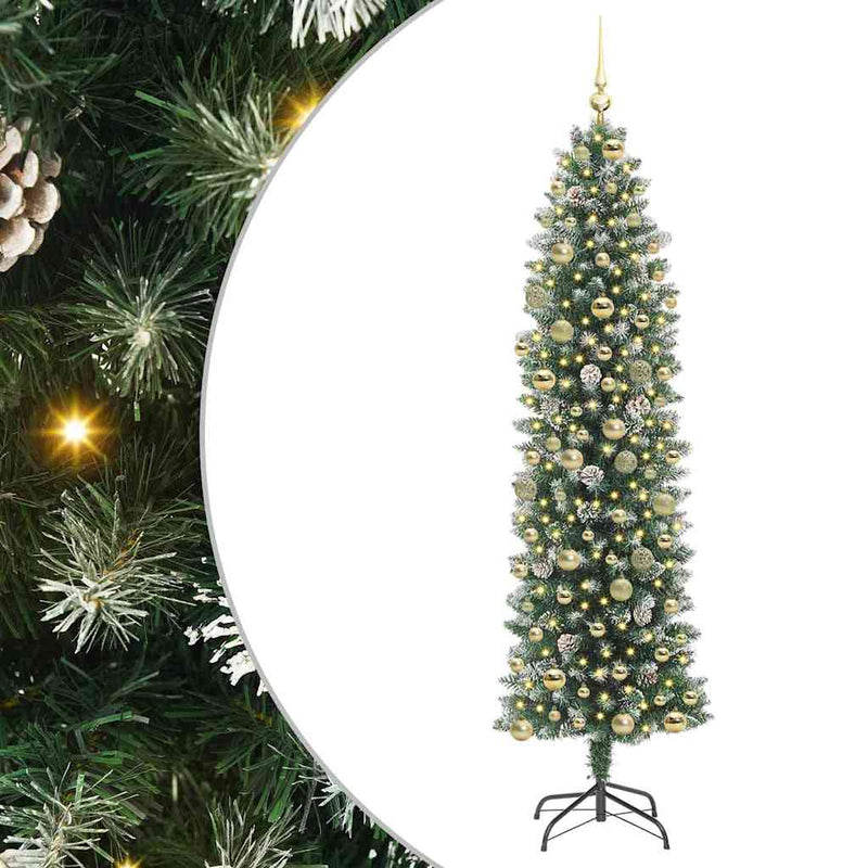 vidaXL Mű Karcsú Karácsonyi Fa 300 LED-del Zöld és fehér 210 cm