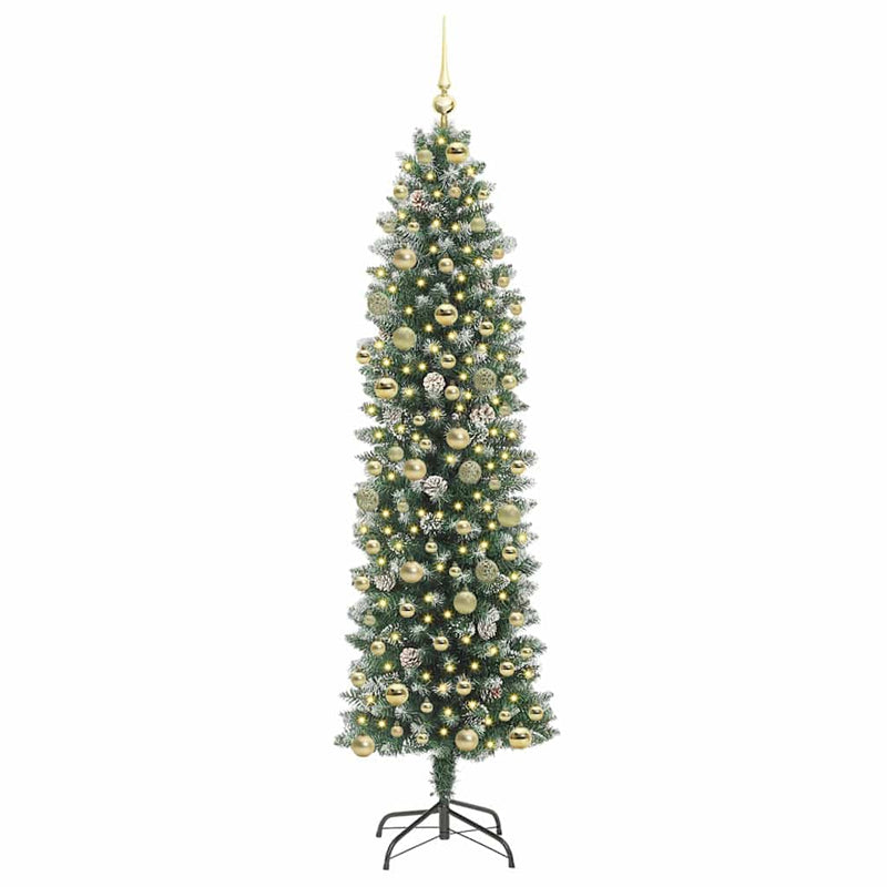 vidaXL Mű Karcsú Karácsonyi Fa 300 LED-del Zöld és fehér 210 cm