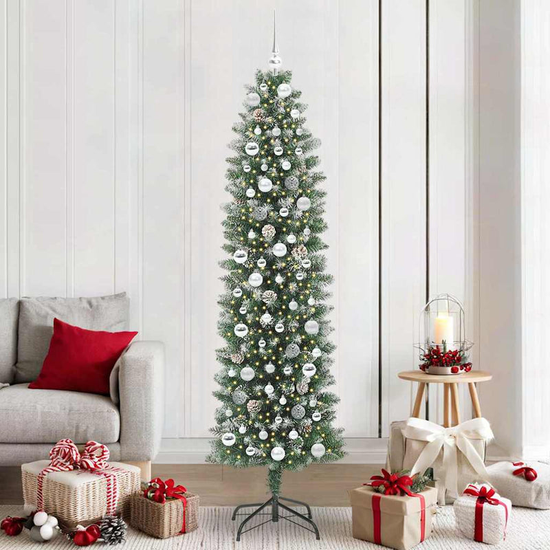 vidaXL Mű Karcsú Karácsonyi Fa 300 LED-del Zöld és fehér 210 cm