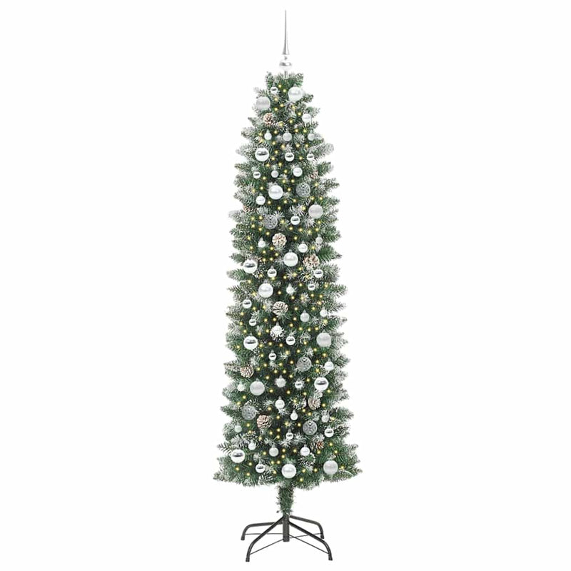 vidaXL Mű Karcsú Karácsonyi Fa 300 LED-del Zöld és fehér 210 cm