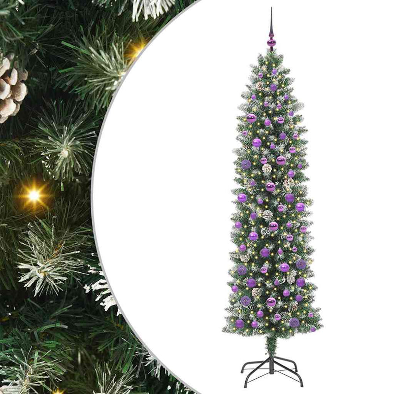 vidaXL Mű Karcsú Karácsonyi Fa 300 LED-del Zöld és fehér 210 cm
