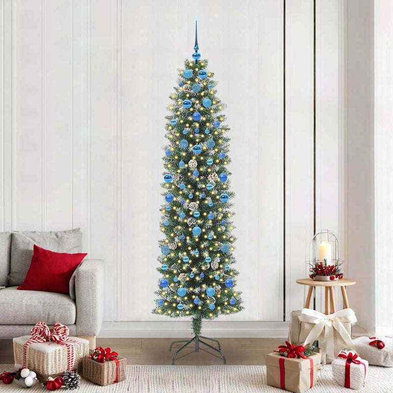 vidaXL Mű Karcsú Karácsonyi Fa 300 LED-del Zöld és fehér 210 cm