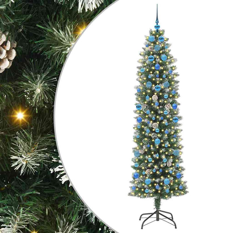 vidaXL Mű Karcsú Karácsonyi Fa 300 LED-del Zöld és fehér 210 cm