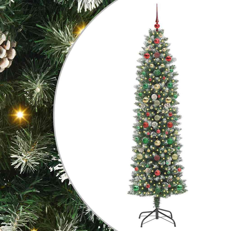 vidaXL Mű Karcsú Karácsonyi Fa 300 LED-del Zöld és fehér 210 cm