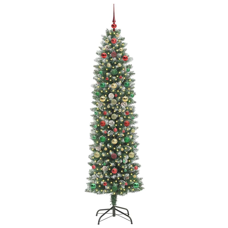 vidaXL Mű Karcsú Karácsonyi Fa 300 LED-del Zöld és fehér 210 cm