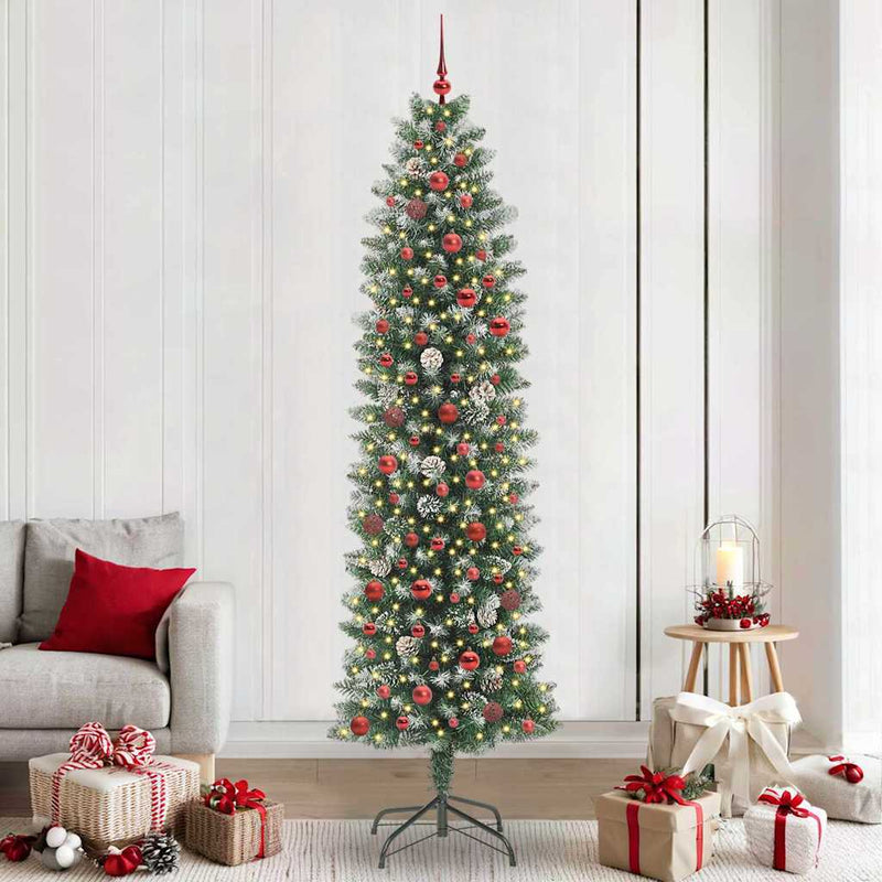 vidaXL Mű Karcsú Karácsonyi Fa 300 LED-del Zöld és fehér 240 cm