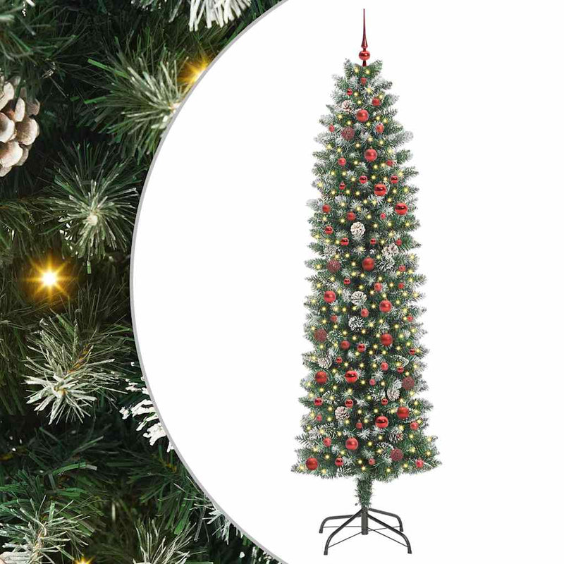 vidaXL Mű Karcsú Karácsonyi Fa 300 LED-del Zöld és fehér 240 cm