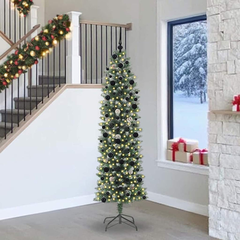vidaXL Mű Karcsú Karácsonyi Fa 300 LED-del Zöld és fehér 240 cm