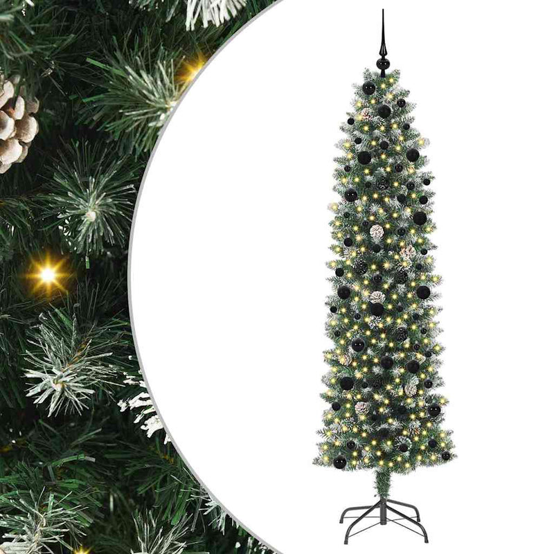 vidaXL Mű Karcsú Karácsonyi Fa 300 LED-del Zöld és fehér 240 cm