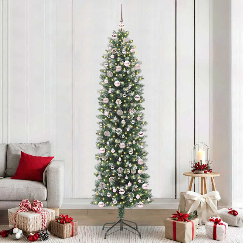 vidaXL Mű Karcsú Karácsonyi Fa 300 LED-del Zöld és fehér 240 cm
