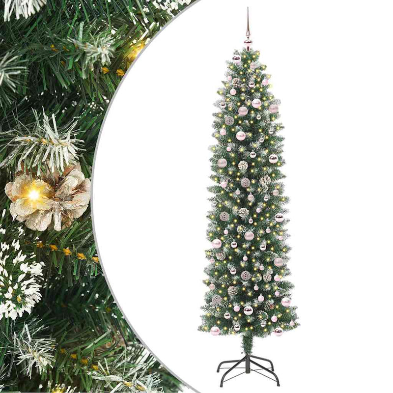 vidaXL Mű Karcsú Karácsonyi Fa 300 LED-del Zöld és fehér 240 cm