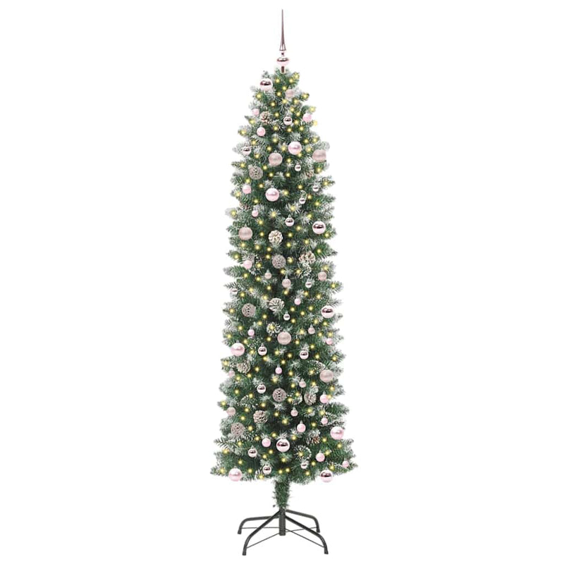 vidaXL Mű Karcsú Karácsonyi Fa 300 LED-del Zöld és fehér 240 cm