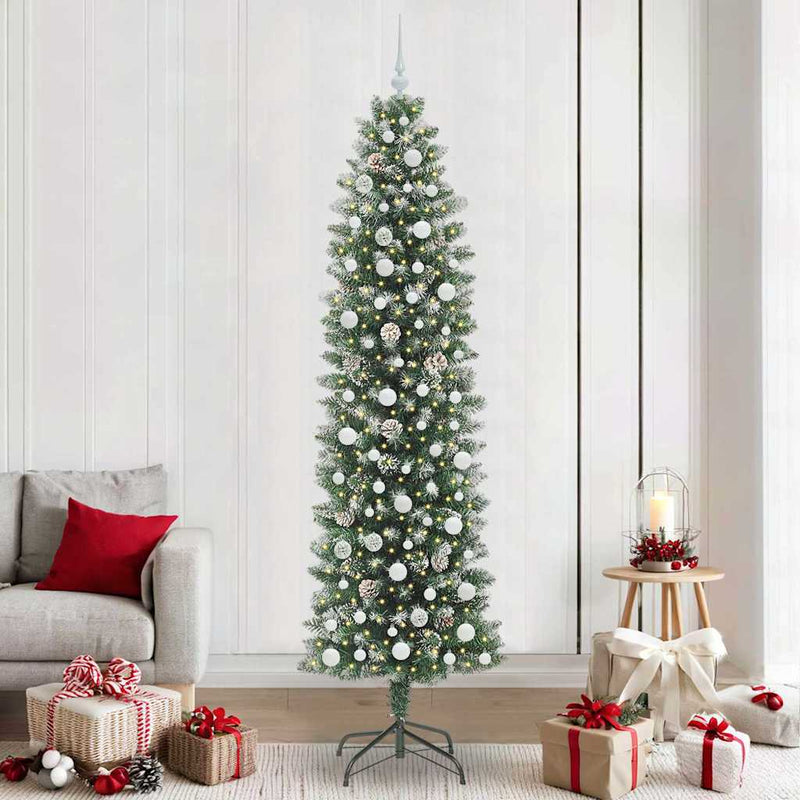 vidaXL Mű Karcsú Karácsonyi Fa 300 LED-del Zöld és fehér 240 cm