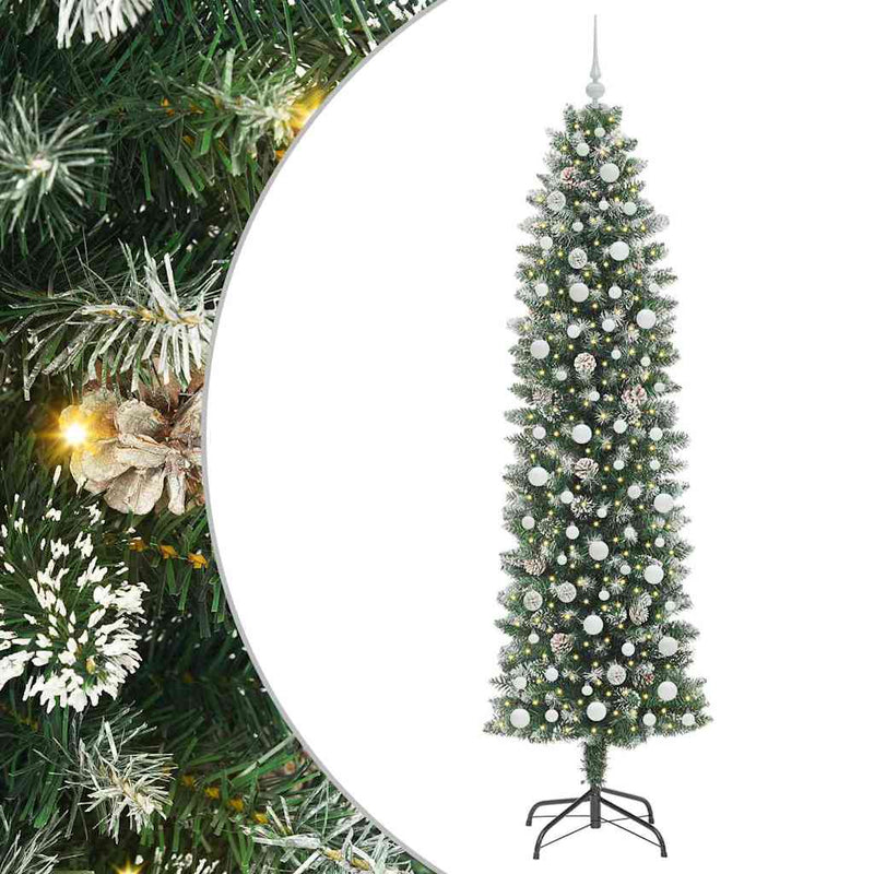 vidaXL Mű Karcsú Karácsonyi Fa 300 LED-del Zöld és fehér 240 cm