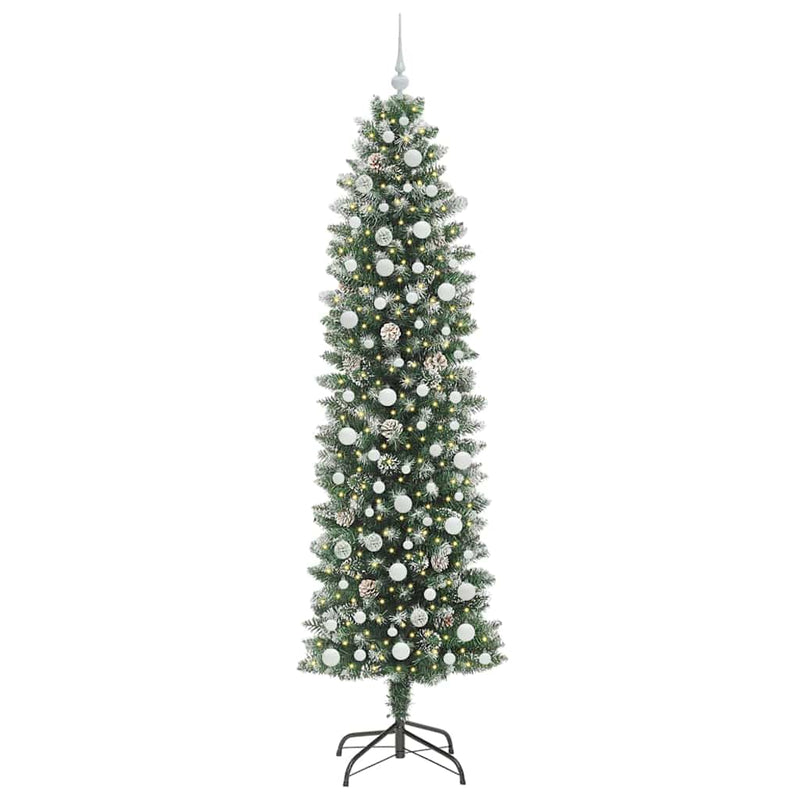 vidaXL Mű Karcsú Karácsonyi Fa 300 LED-del Zöld és fehér 240 cm