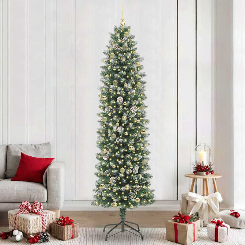 vidaXL Mű Karcsú Karácsonyi Fa 300 LED-del Zöld és fehér 240 cm