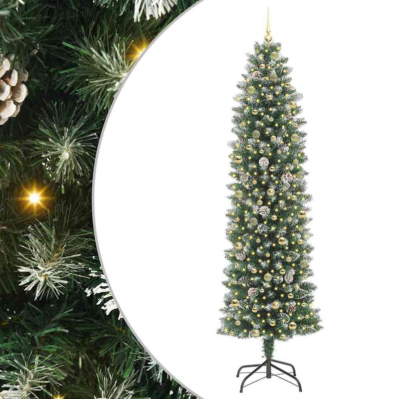 vidaXL Mű Karcsú Karácsonyi Fa 300 LED-del Zöld és fehér 240 cm