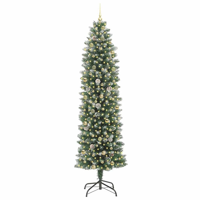 vidaXL Mű Karcsú Karácsonyi Fa 300 LED-del Zöld és fehér 240 cm