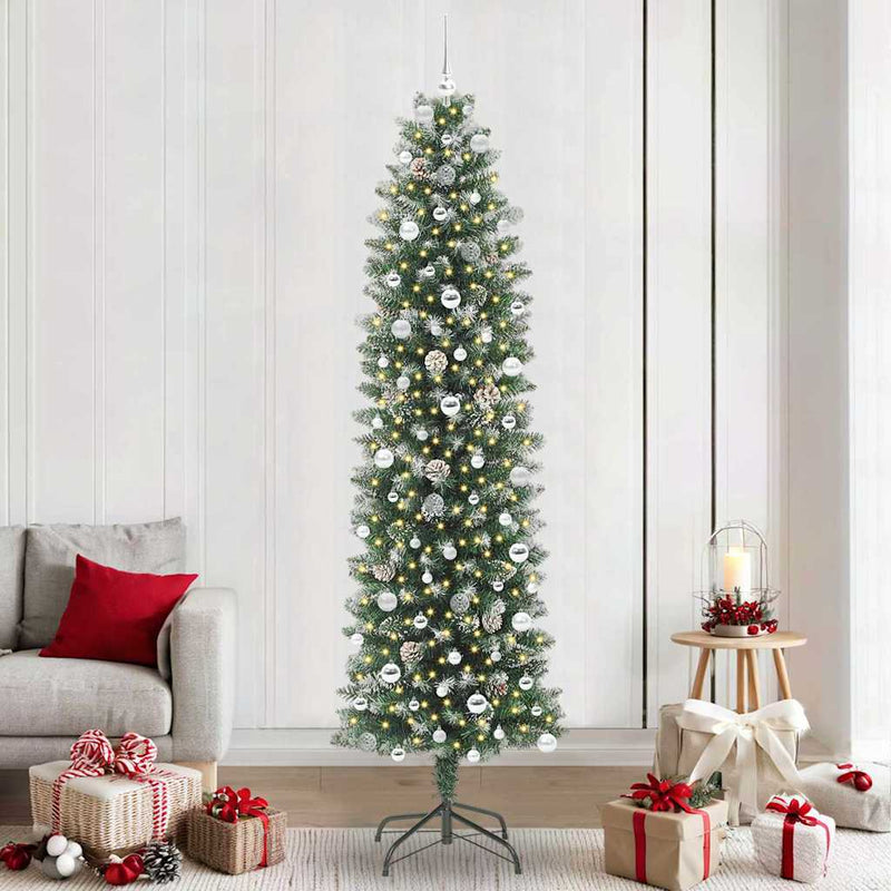 vidaXL Mű Karcsú Karácsonyi Fa 300 LED-del Zöld és fehér 240 cm
