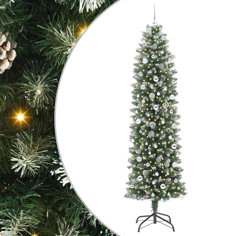 vidaXL Mű Karcsú Karácsonyi Fa 300 LED-del Zöld és fehér 240 cm