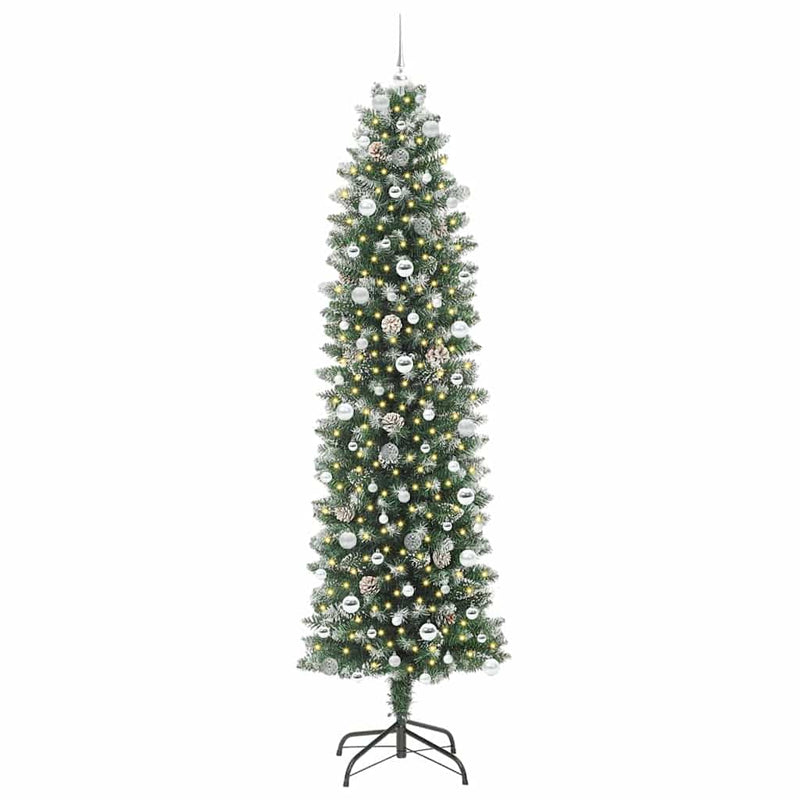 vidaXL Mű Karcsú Karácsonyi Fa 300 LED-del Zöld és fehér 240 cm