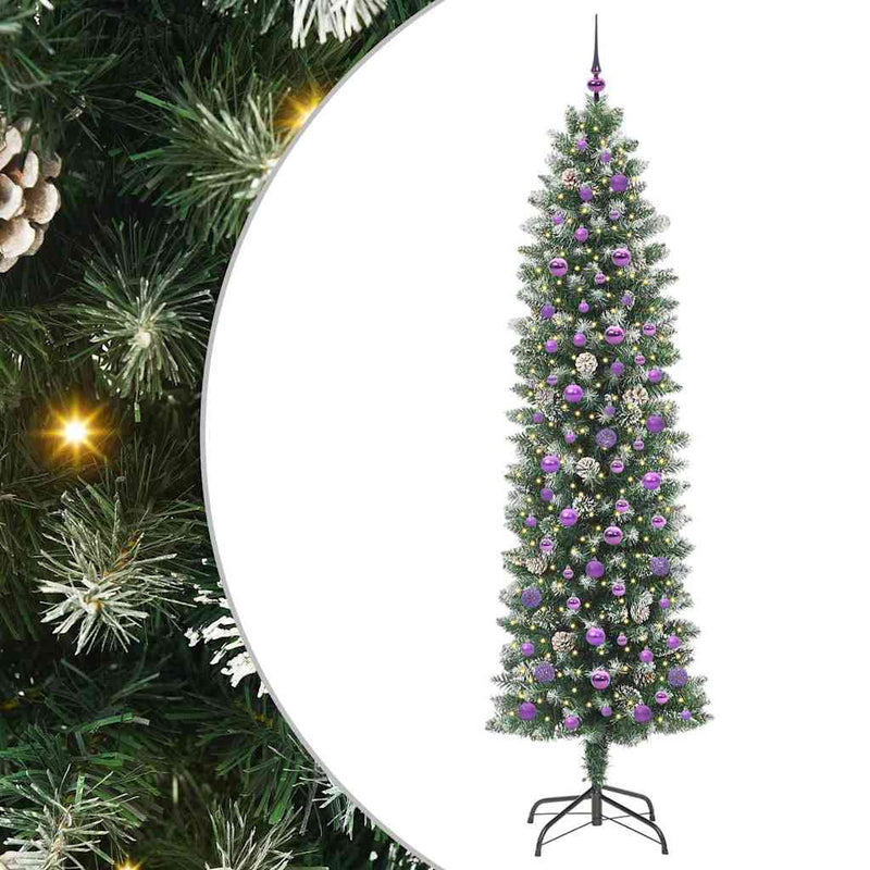 vidaXL Mű Karcsú Karácsonyi Fa 300 LED-del Zöld és fehér 240 cm
