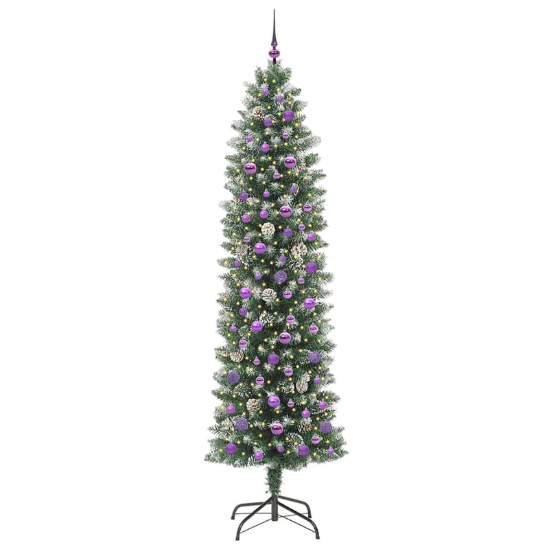 vidaXL Mű Karcsú Karácsonyi Fa 300 LED-del Zöld és fehér 240 cm