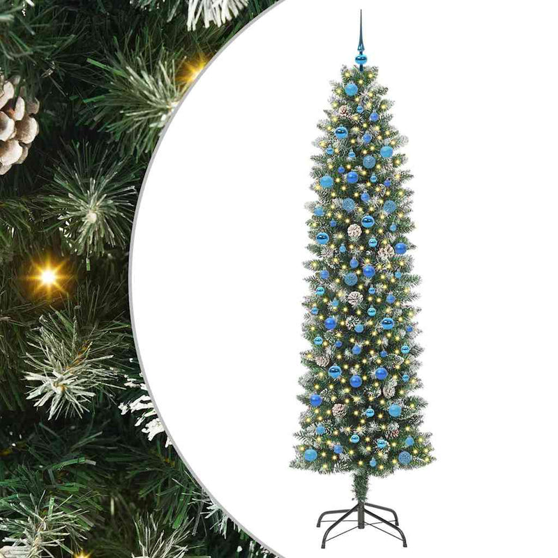 vidaXL Mű Karcsú Karácsonyi Fa 300 LED-del Zöld és fehér 240 cm
