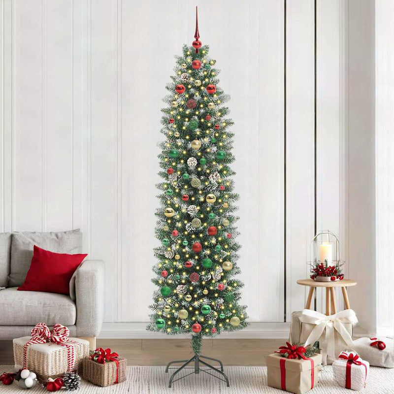 vidaXL Mű Karcsú Karácsonyi Fa 300 LED-del Zöld és fehér 240 cm