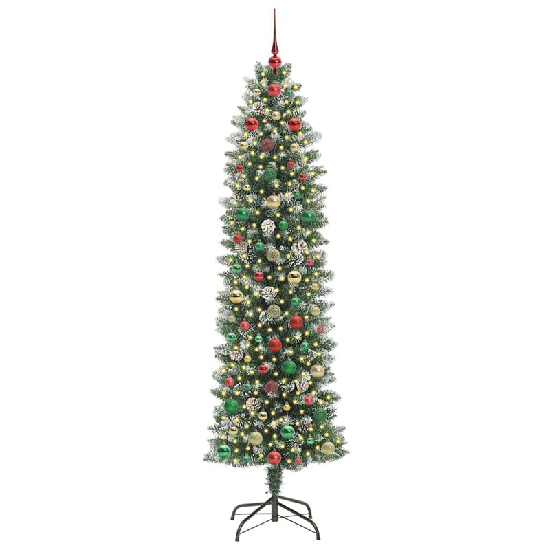 vidaXL Mű Karcsú Karácsonyi Fa 300 LED-del Zöld és fehér 240 cm