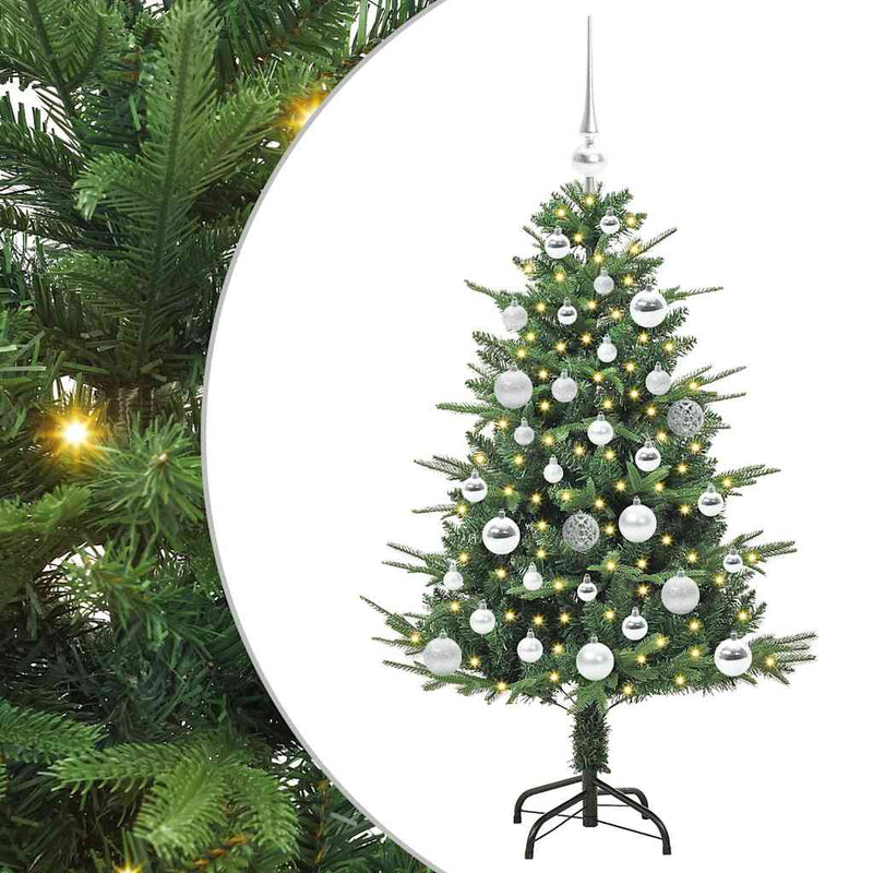 vidaXL Mesterséges, elővilágított karácsonyfa labdákkal Zöld 120 cm