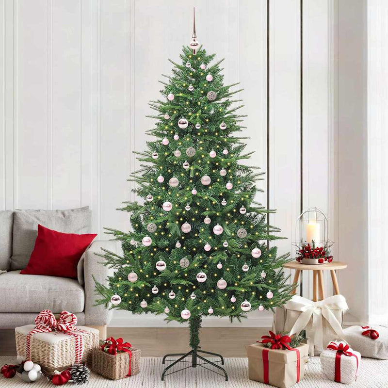 vidaXL Mesterséges, elővilágított karácsonyfa labdákkal Zöld 210 cm