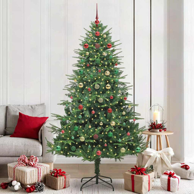 vidaXL Mesterséges, elővilágított karácsonyfa labdákkal Zöld 210 cm