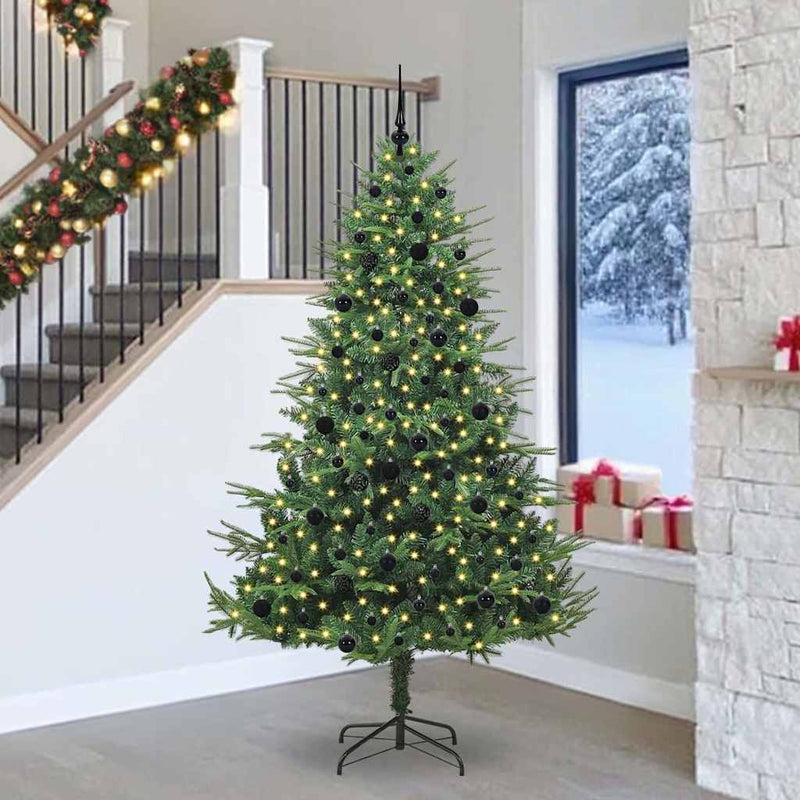 vidaXL Mesterséges, elővilágított karácsonyfa labdákkal Zöld 240 cm