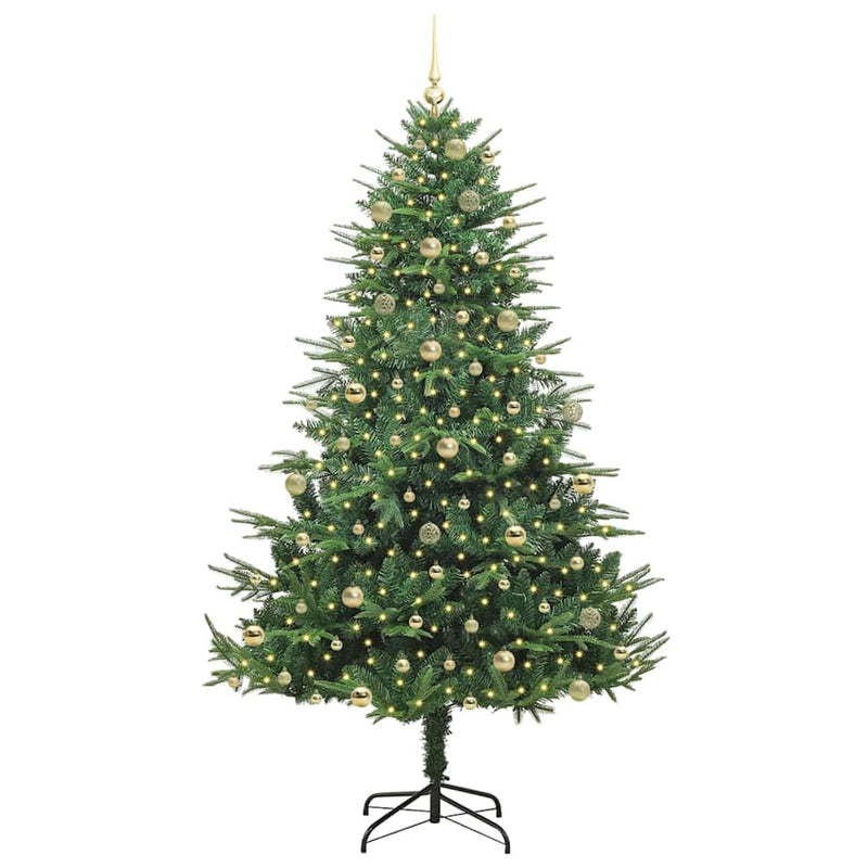 vidaXL Mesterséges, elővilágított karácsonyfa labdákkal Zöld 240 cm