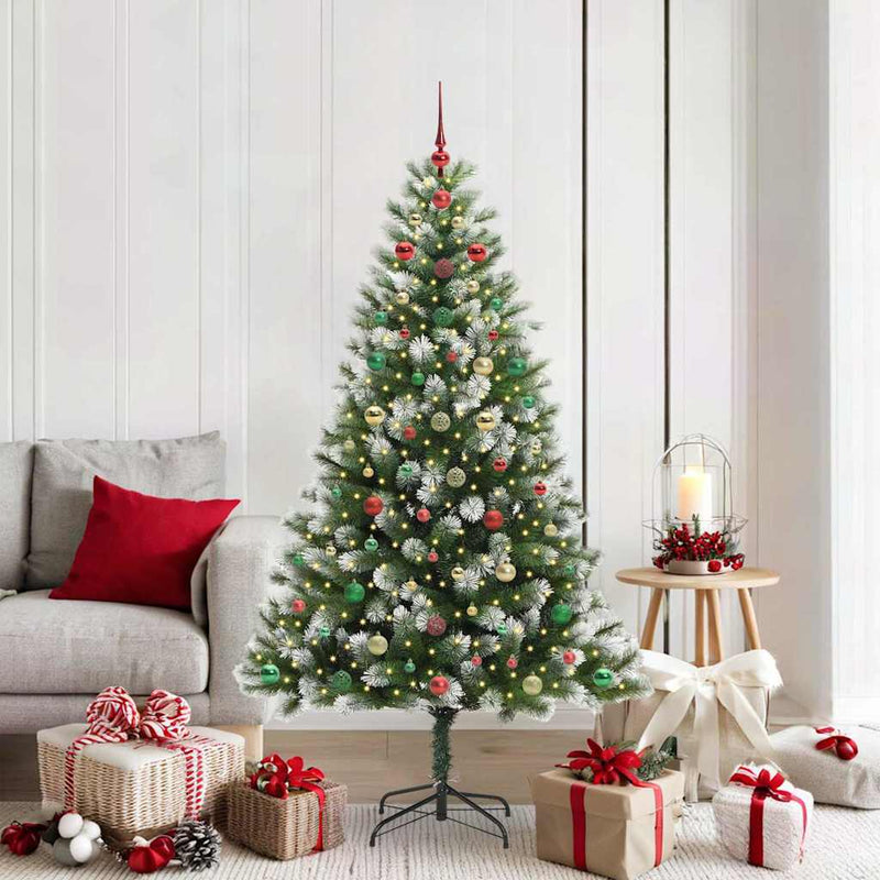 vidaXL Műanyag csuklós karácsonyfa bolyhos hóval Zöld és fehér 180 cm