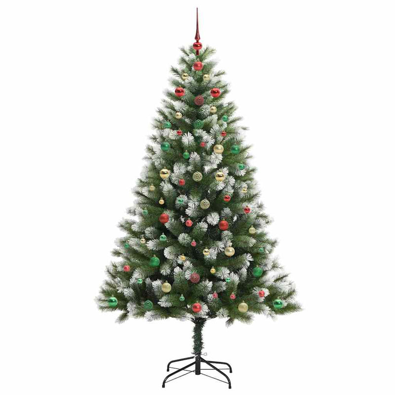 vidaXL Műanyag csuklós karácsonyfa bolyhos hóval Zöld és fehér 180 cm