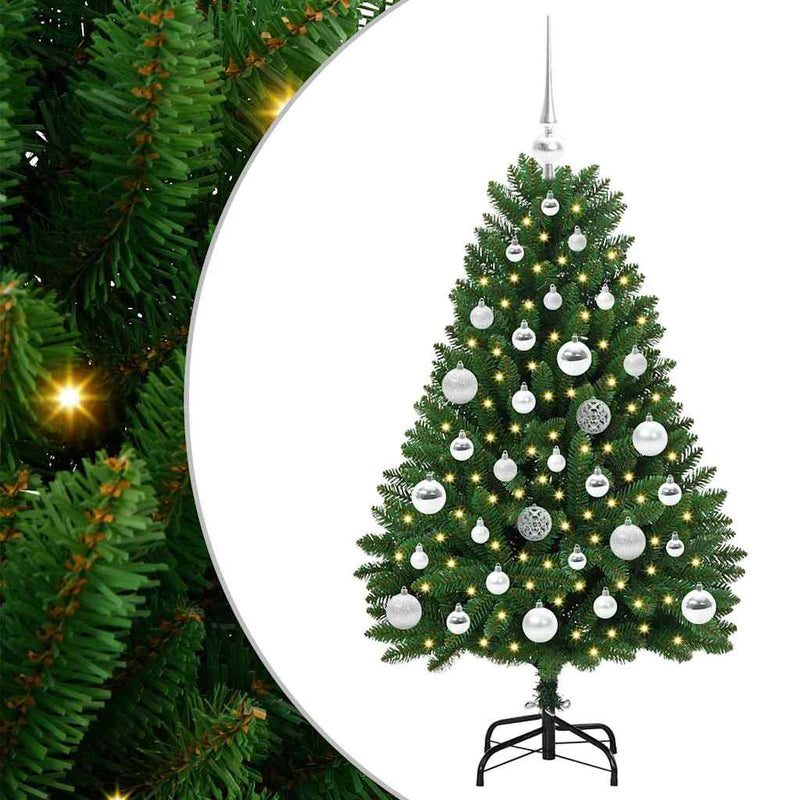 vidaXL Mű karácsonyfa LED -es lámpákkal Zöld 120 cm PVC és fém