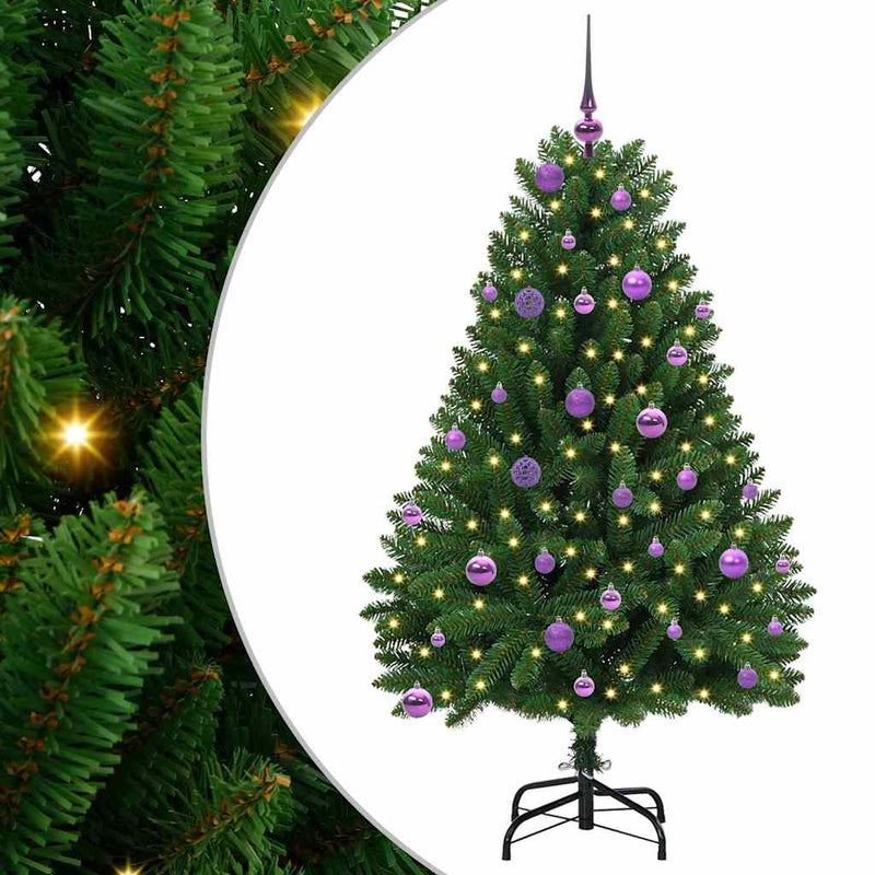 vidaXL Mű karácsonyfa LED -es lámpákkal Zöld 150 cm PVC és fém