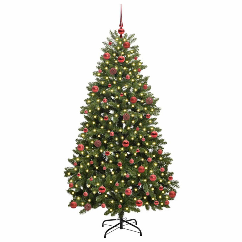 vidaXL Mű karácsonyfa LED -es lámpákkal Zöld 180 cm PVC és fém