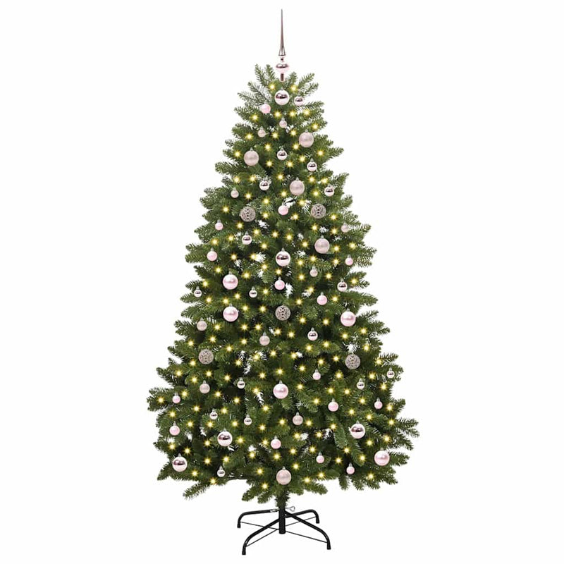 vidaXL Mű karácsonyfa LED -es lámpákkal Zöld 180 cm PVC és fém