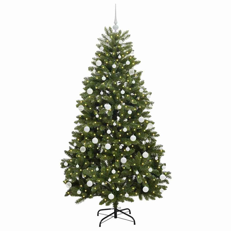 vidaXL Mű karácsonyfa LED -es lámpákkal Zöld 180 cm PVC és fém