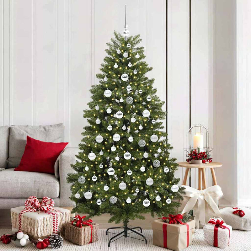 vidaXL Mű karácsonyfa LED -es lámpákkal Zöld 180 cm PVC és fém
